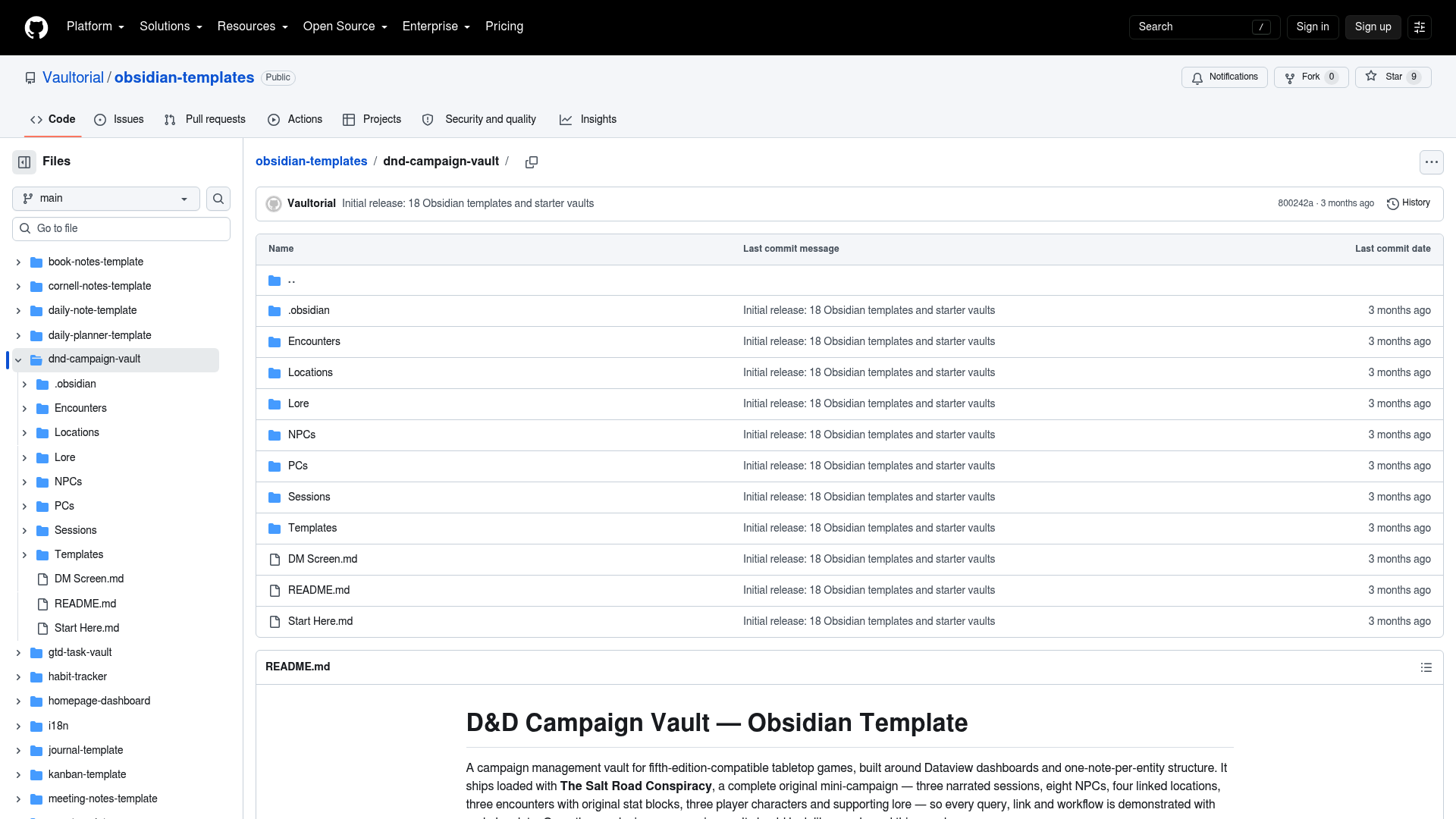Obsidian D&D Template: Campaign Vault — Vault Templates built with Obsidian