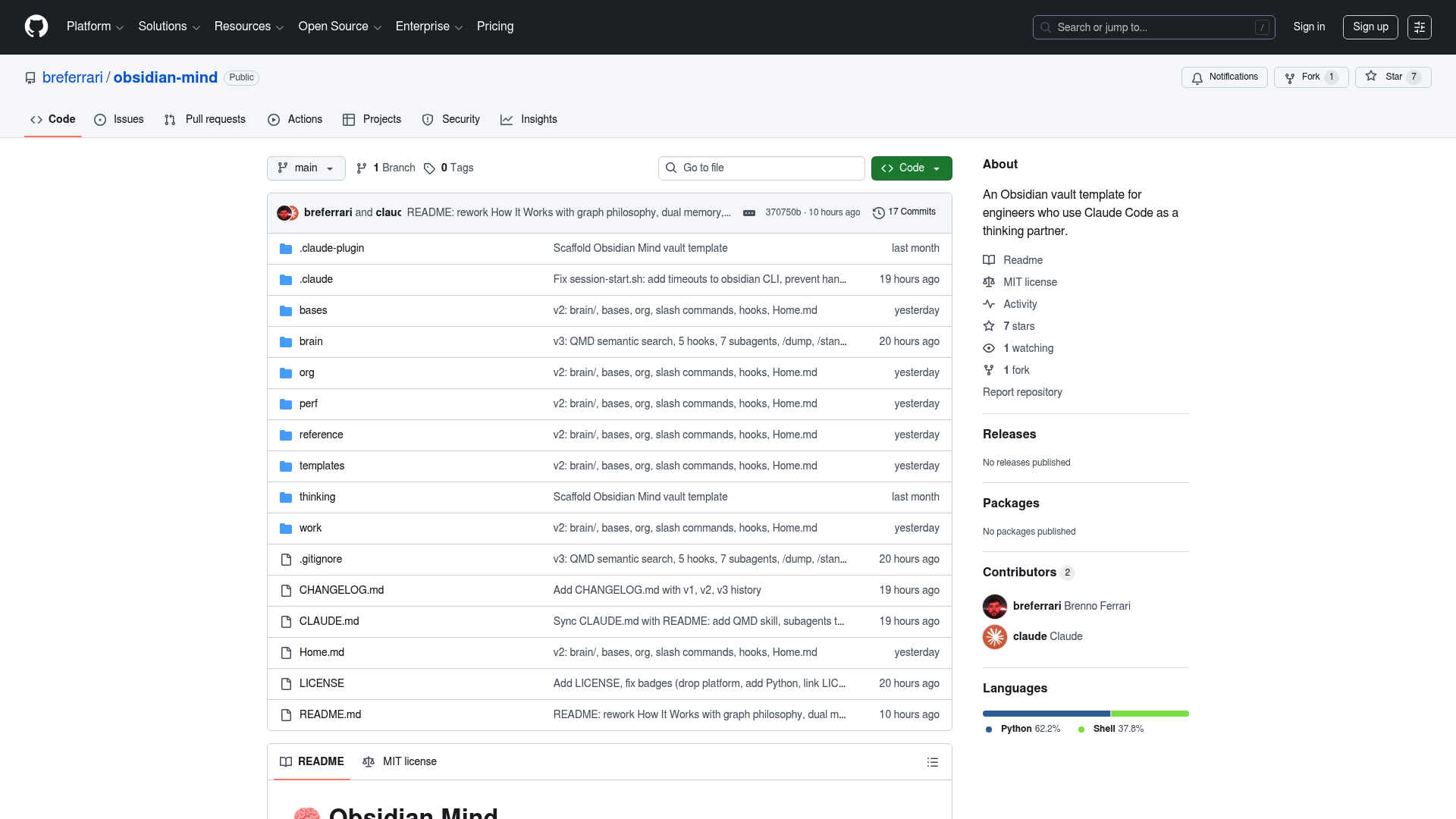 🧠 Obsidian Mind (Claude Code Setup) — Vault Templates built with Obsidian