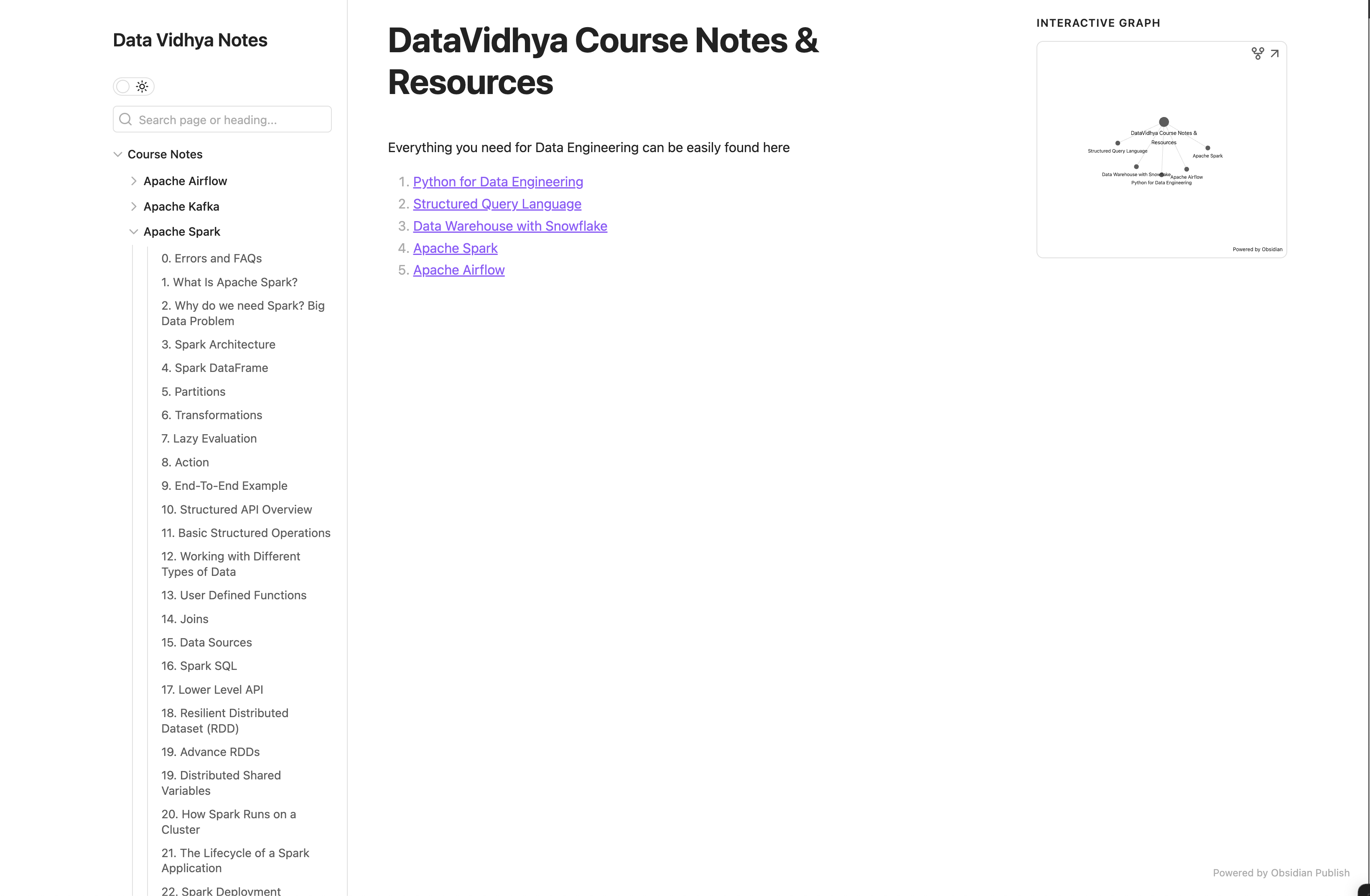 DataVidhya Course Notes & Resources — Obsidian Publish built with Obsidian