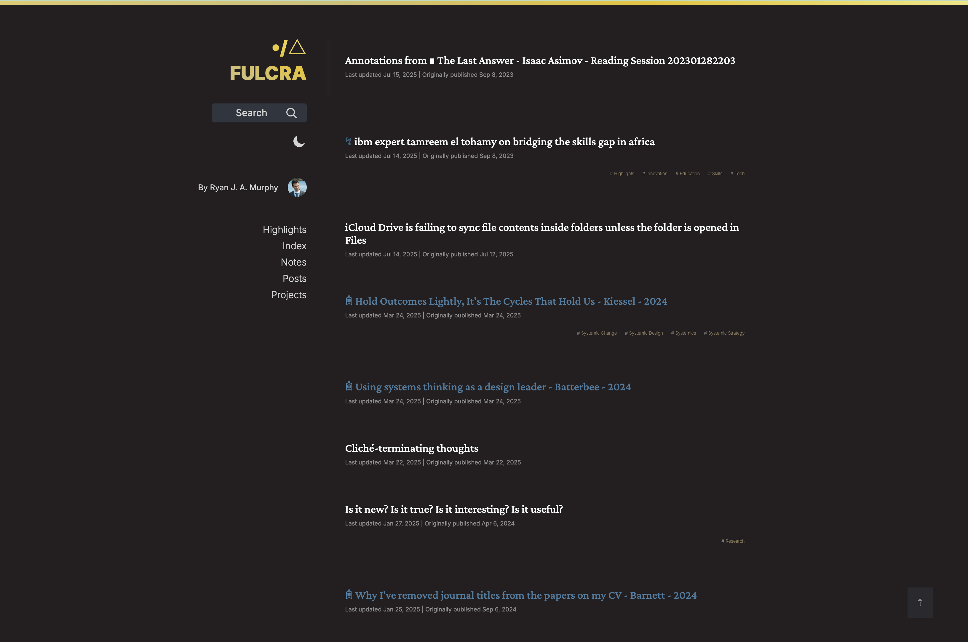 Fulcra - Ryan J. A. Murphy — Digital Gardens built with Obsidian