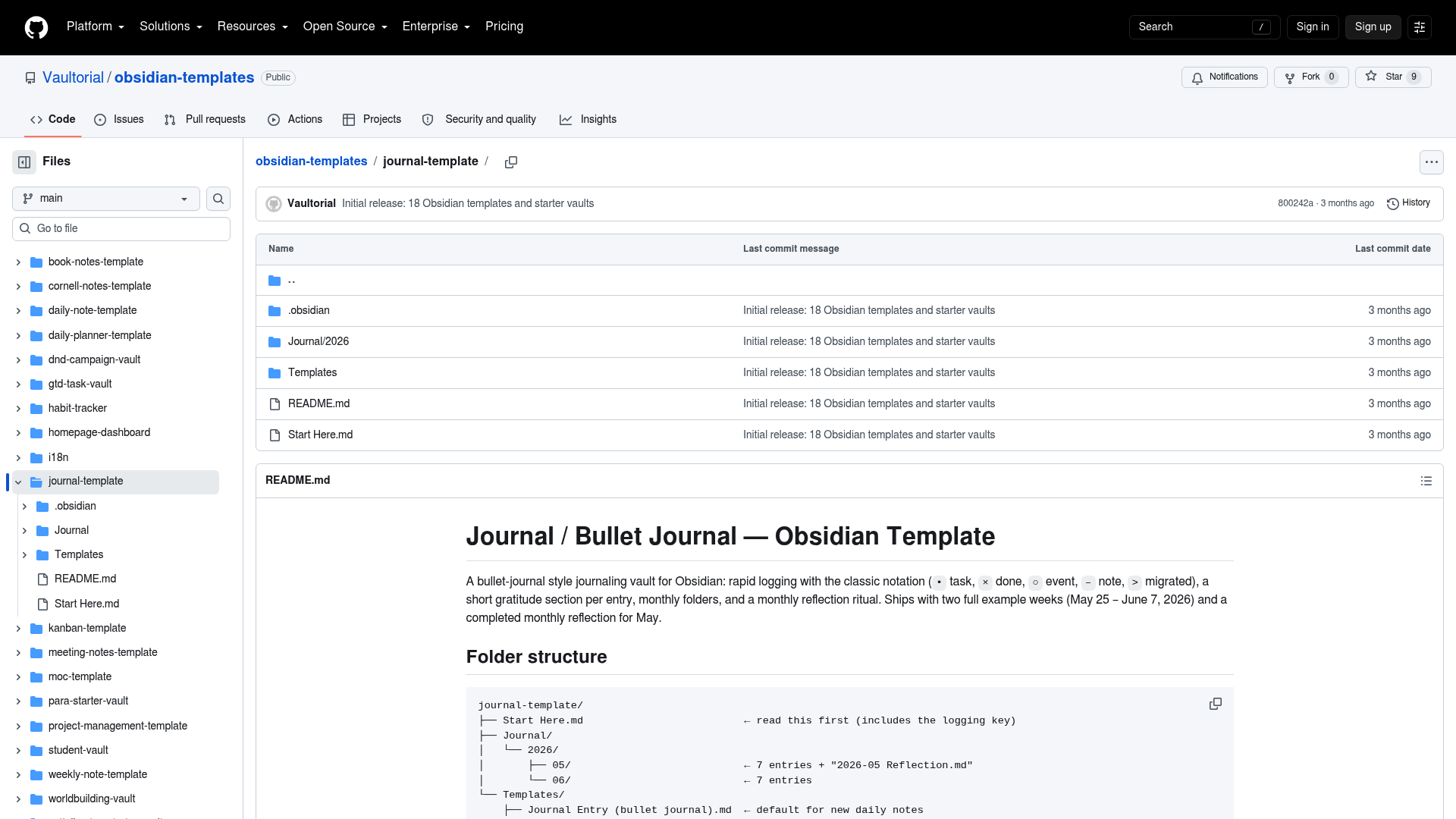 Obsidian Journal Template: Bullet Journal & Daily Journal — Vault Templates built with Obsidian