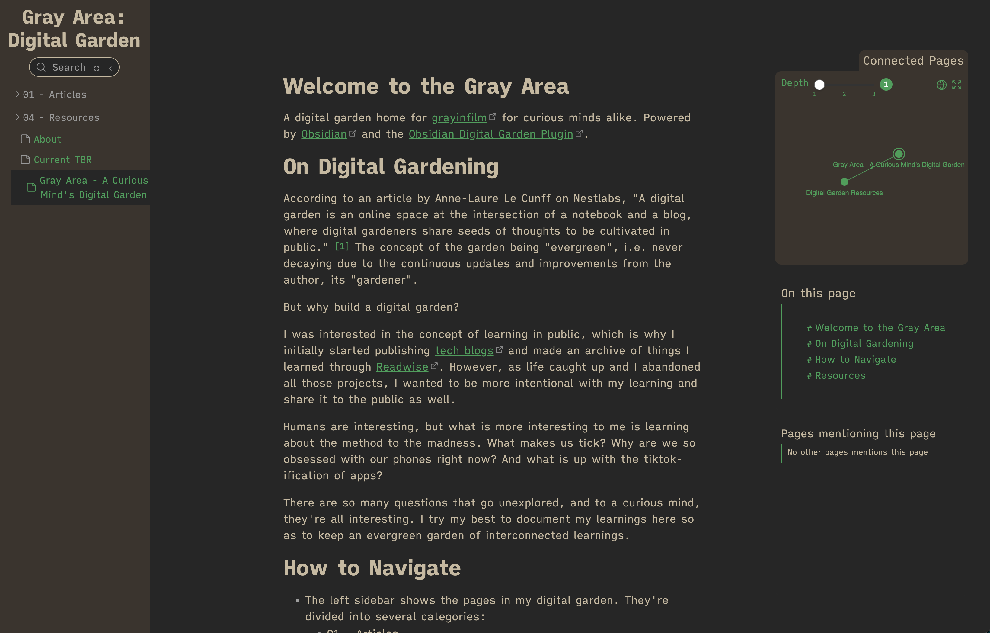 Gray Area - A Curious Mind's Digital Garden — Digital Gardens built with Obsidian