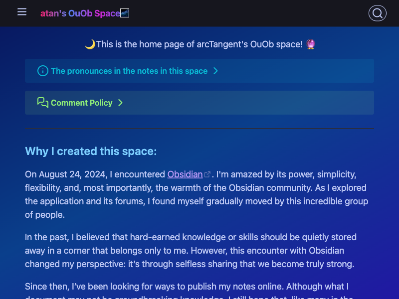 OuOb Space! — Digital Gardens built with Obsidian