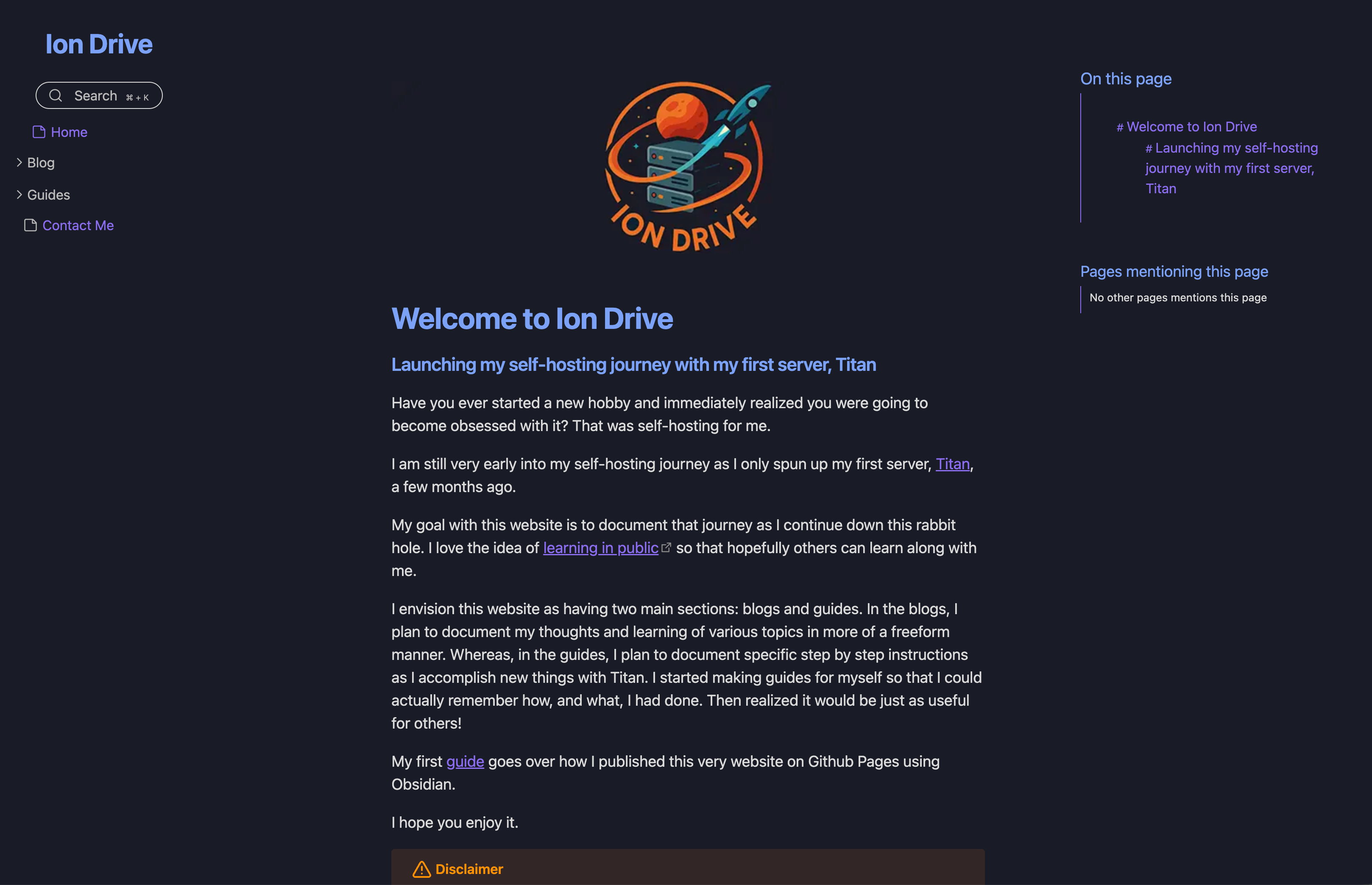 Ion Drive - Unraid and Obsidian Blog & Guides — Digital Gardens built with Obsidian