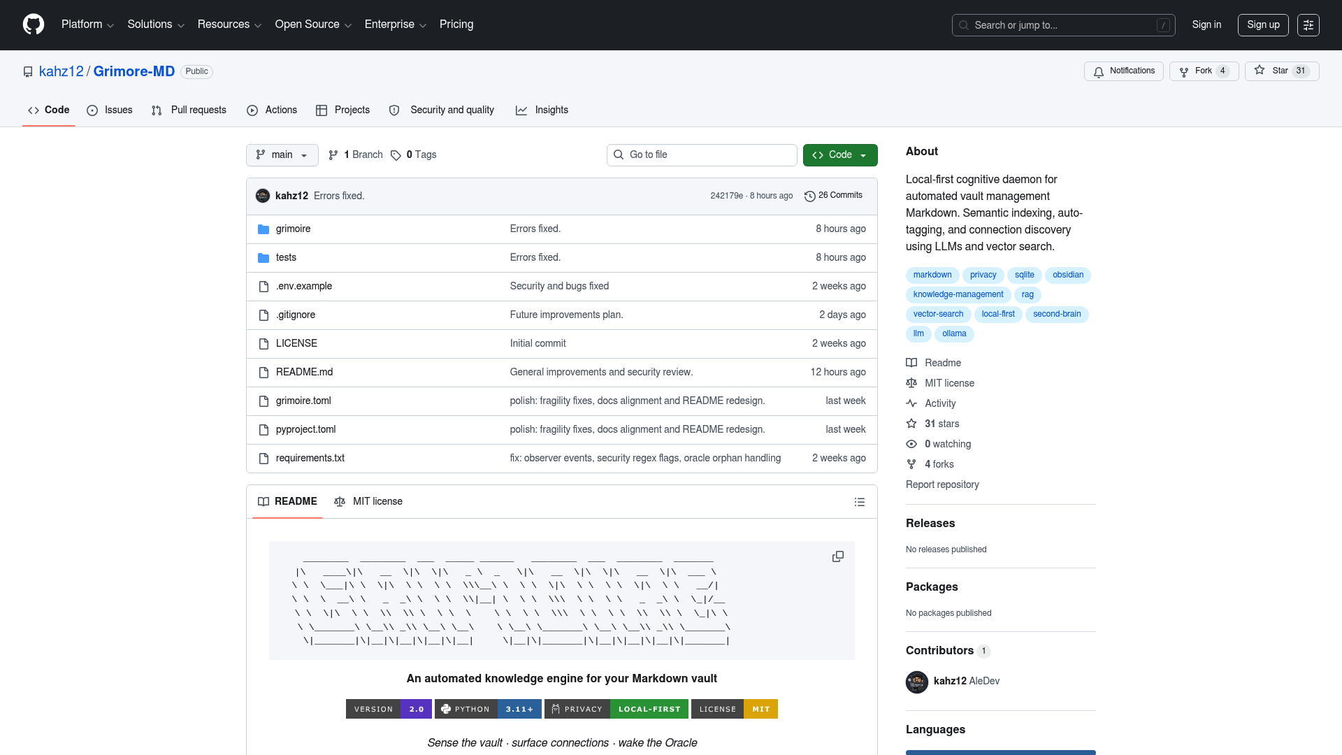 Grimore: An automated knowledge engine for your Markdown vault — Vault Templates built with Obsidian