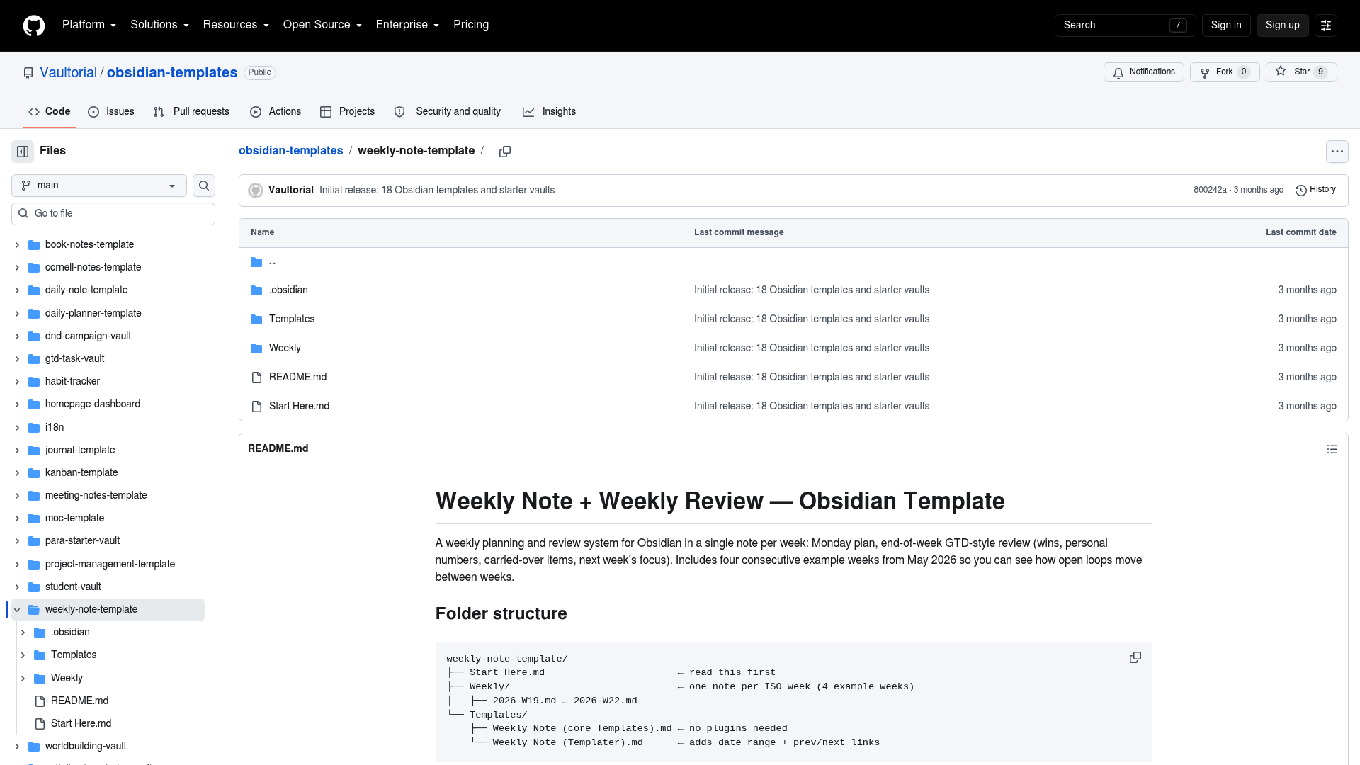 Obsidian Weekly Note Template + Weekly Review — Vault Templates built with Obsidian