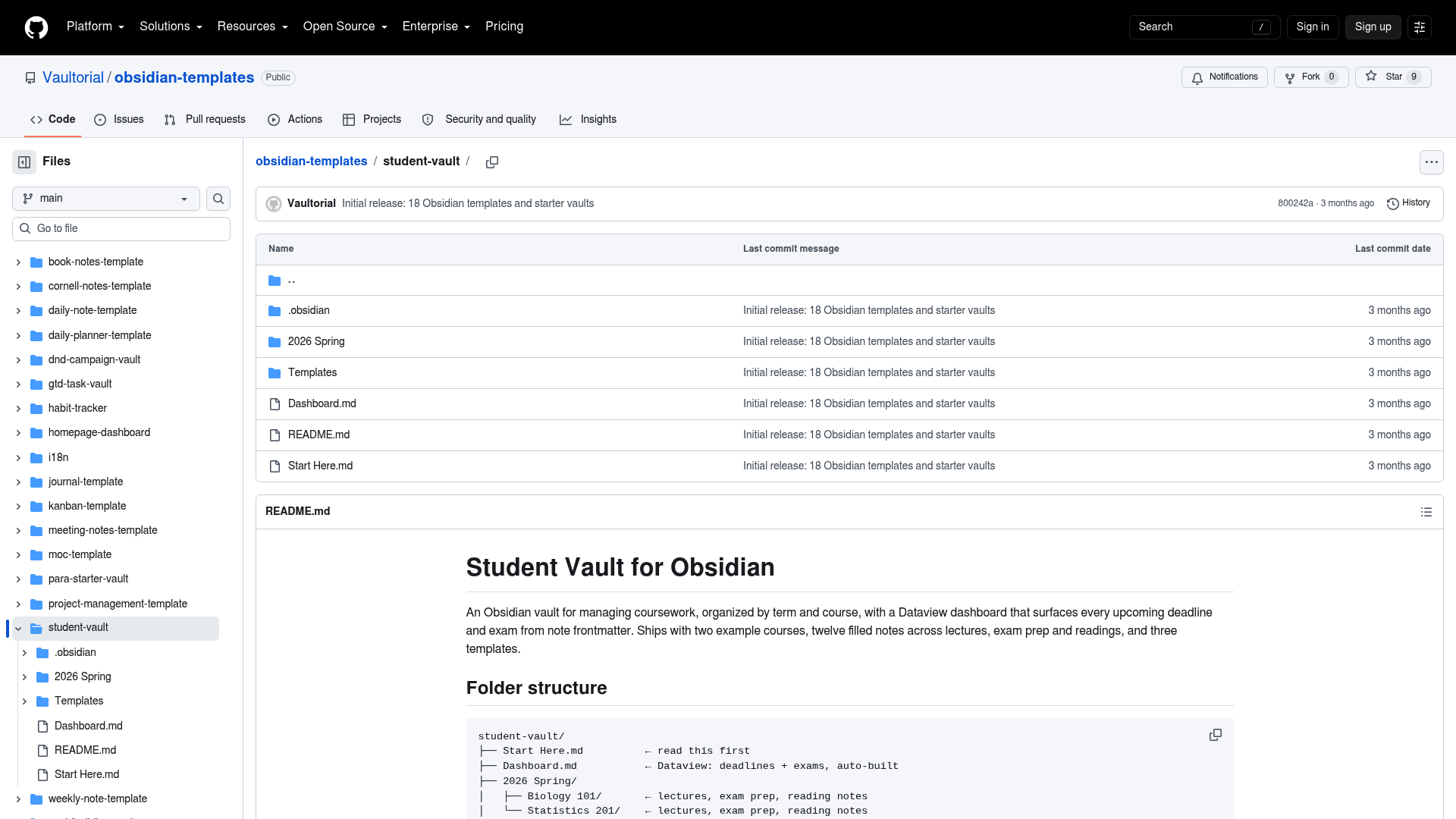 Obsidian Student Template — Vault Templates built with Obsidian