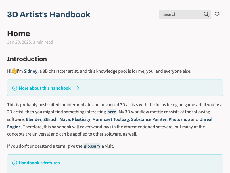 Sideny’s 3D Artist’s Handbook — Quartz built with Obsidian