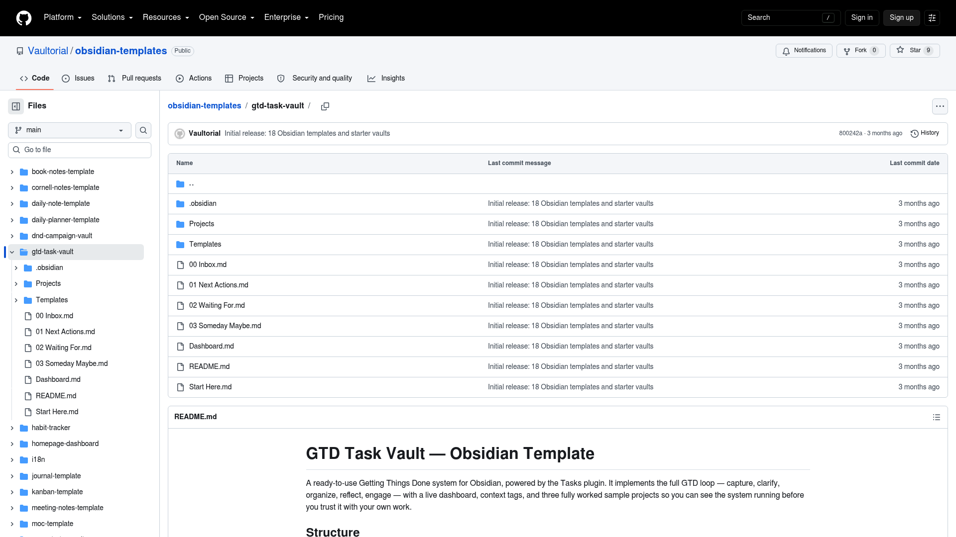 Obsidian Task Management Vault: GTD + Tasks plugin — Vault Templates built with Obsidian