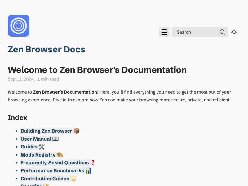 Zen Browser Docs — Quartz built with Obsidian