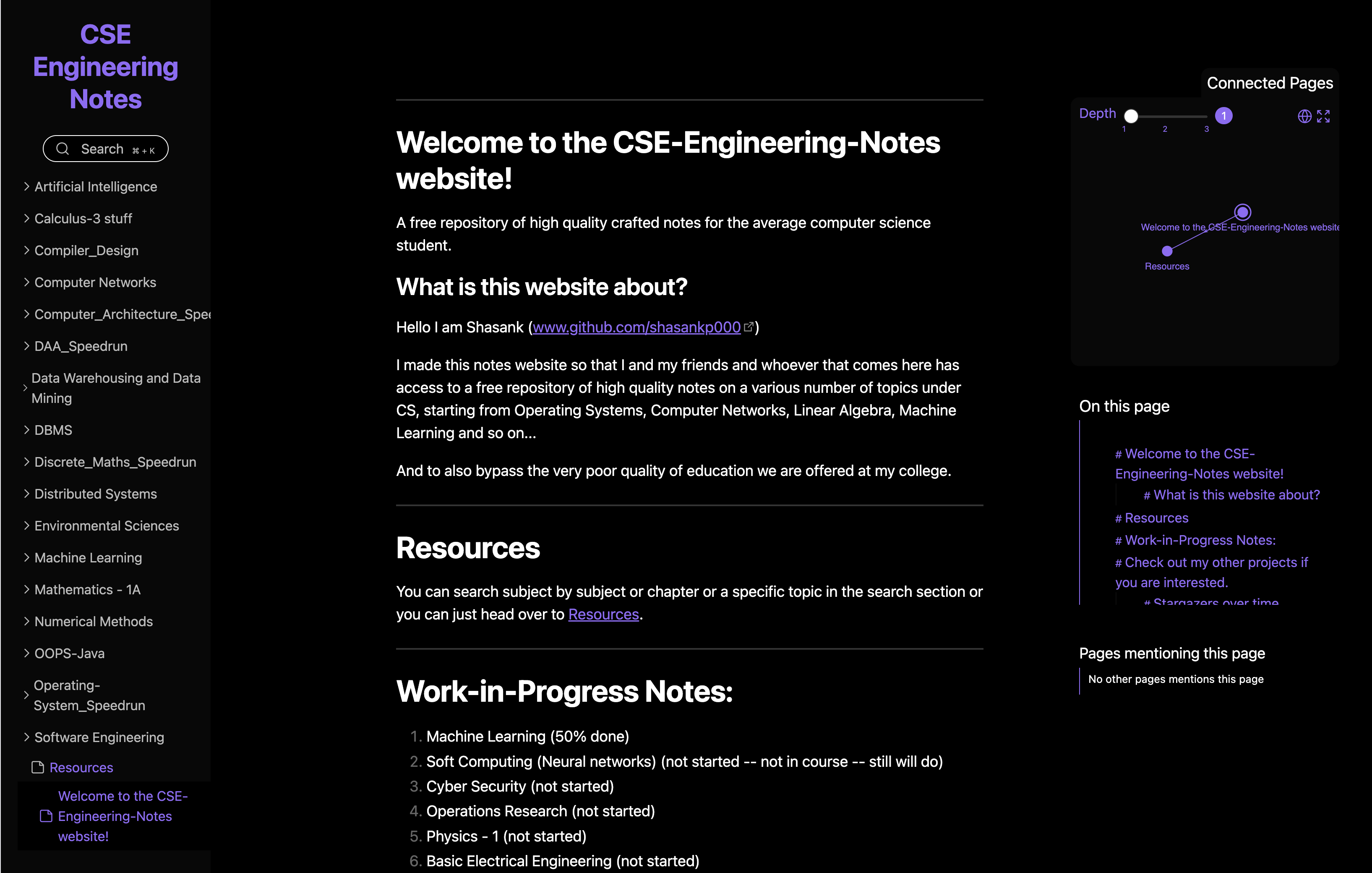 CSE-Engineering Notes - A free repository of high quality crafted notes for the average computer science student — Digital Gardens built with Obsidian
