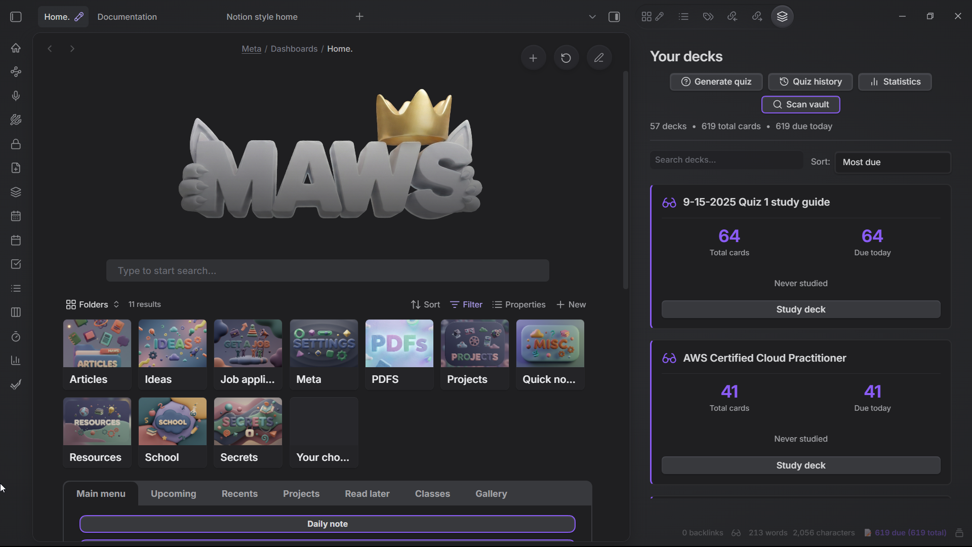 Maws Vault — Vault Templates built with Obsidian