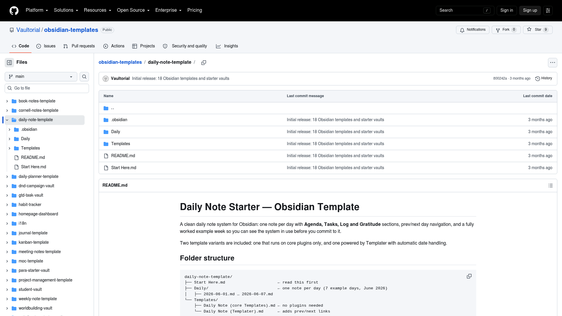 Obsidian Daily Note Template (Agenda, Tasks, Log, Gratitude) — Vault Templates built with Obsidian