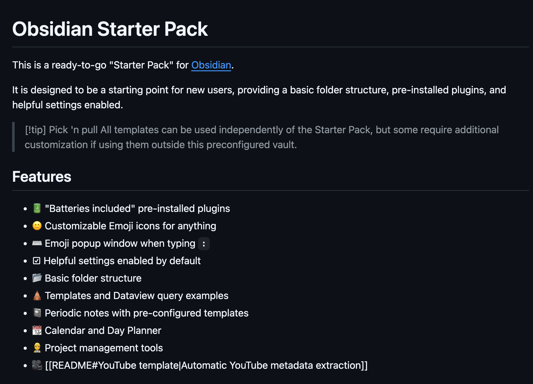 Obsidian Starter Pack by quaternionmedia — Vault Templates built with Obsidian