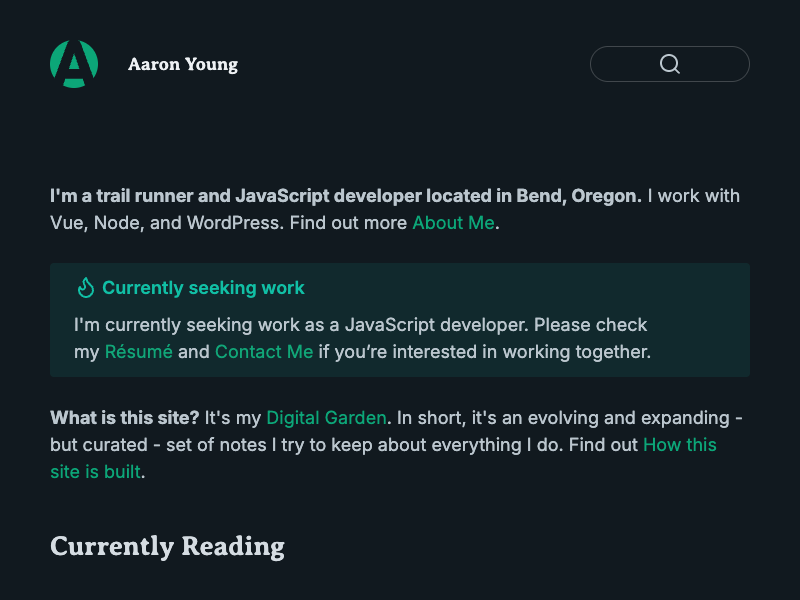 JavaScript Development | Trail Running | Fastpacking | Aaron Young — Digital Gardens built with Obsidian