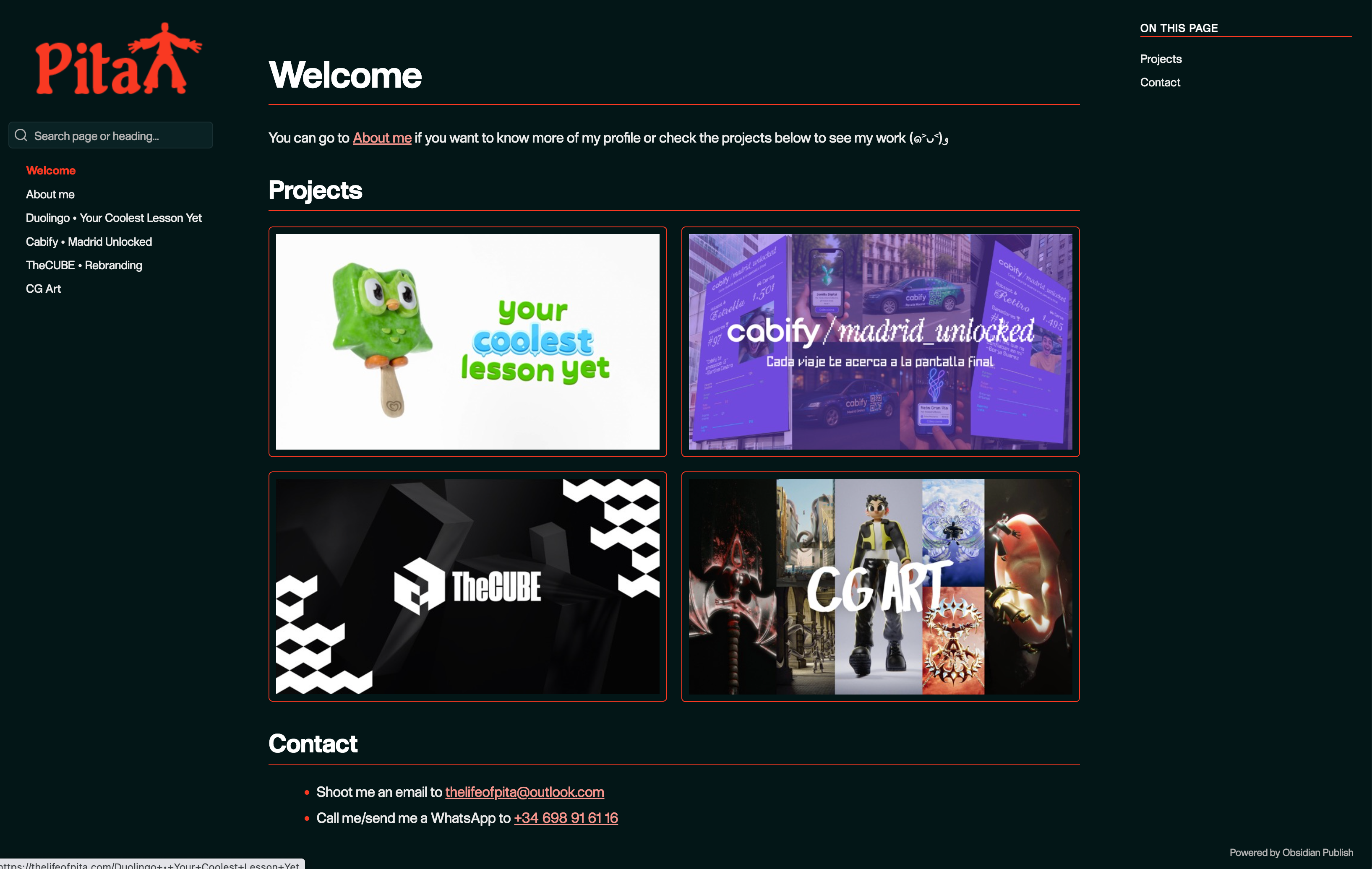 Pita's portfolio — Obsidian Publish built with Obsidian