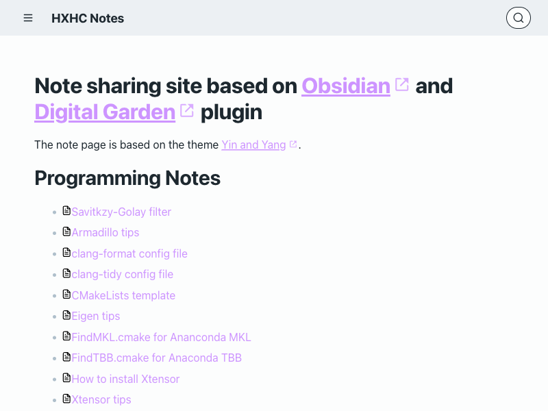 HXHC-Notes Home — Digital Gardens built with Obsidian