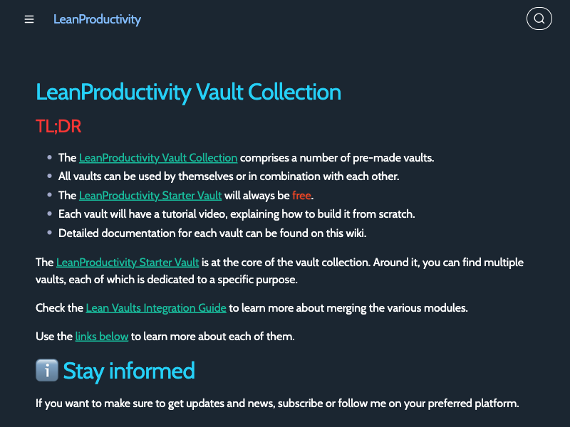 LeanProductivity Vault Collection — Digital Gardens built with Obsidian
