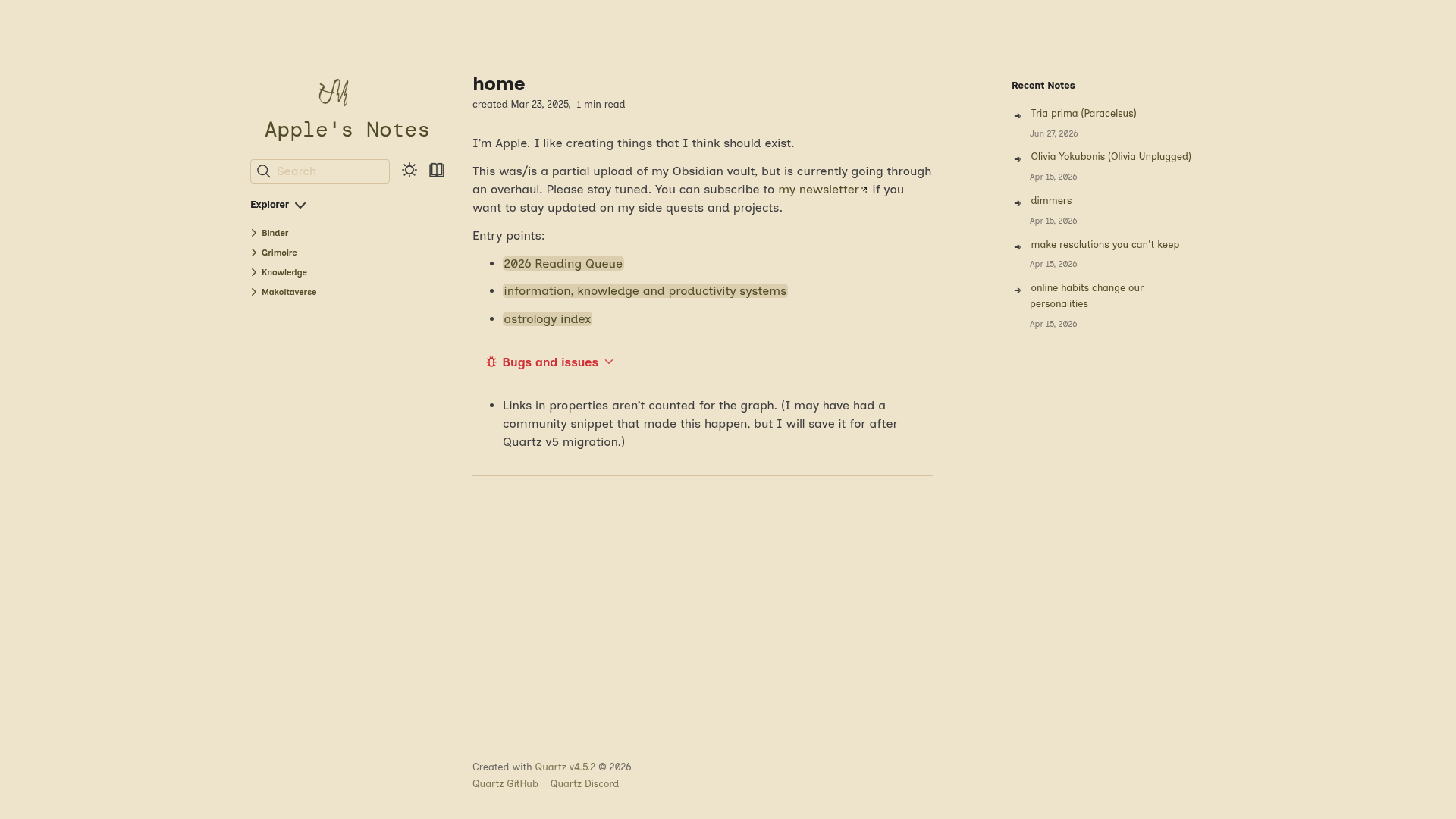 Miss Mansanas' Notes — Quartz built with Obsidian