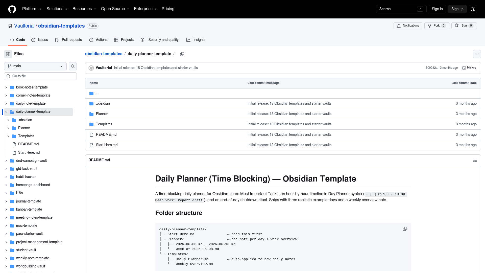 Obsidian Daily Planner Template (time blocking) — Vault Templates built with Obsidian
